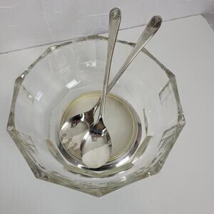 W.A. Italy Glass Bowl Set Silver Plated Spoon and Fork Home Kitchen